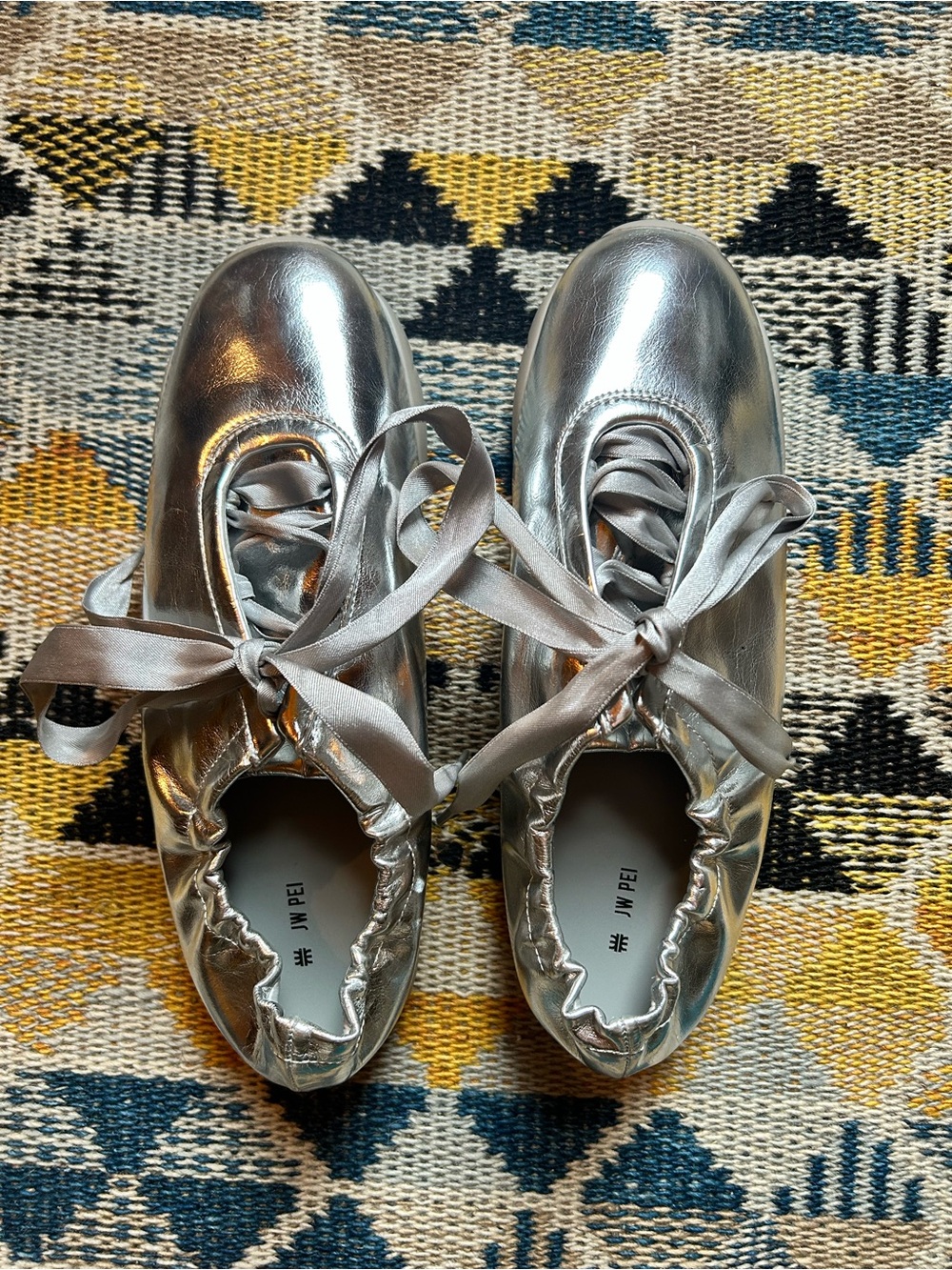 JW Pei Silver Lace-Up Ballet Sneakers